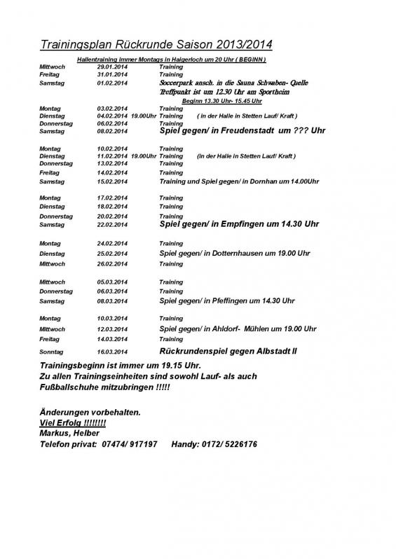 Vorbereitung Rückrunde 2013/2014