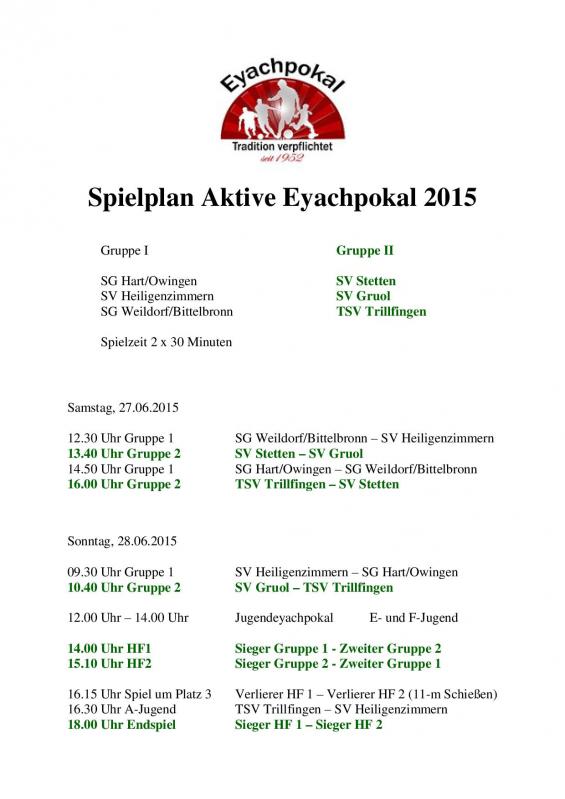 +++ Spielpläne Eyachpokal +++